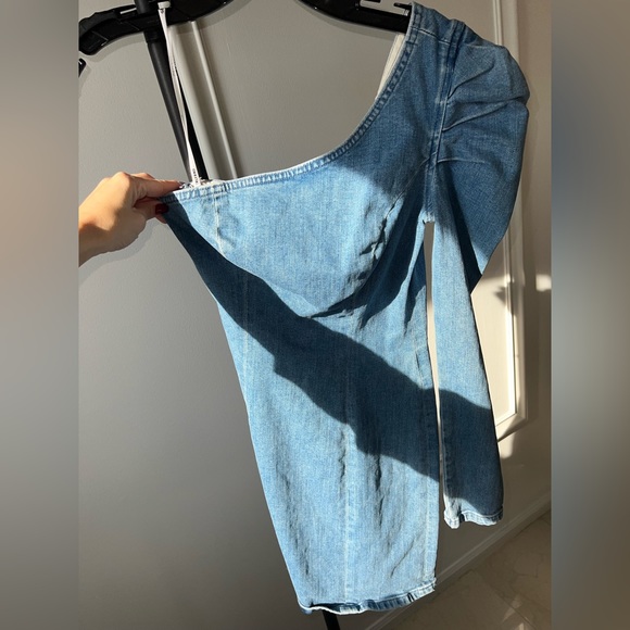 GRLFRND Ellie Puff-Sleeve One-Shoulder Denim Dress XS - Picture 2 of 14